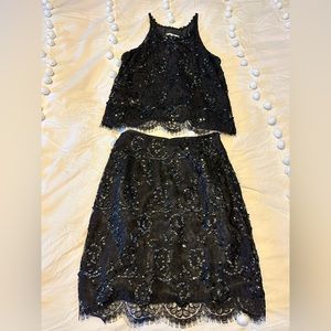 Black sequin Jessica McClintock halter & skirt set… small